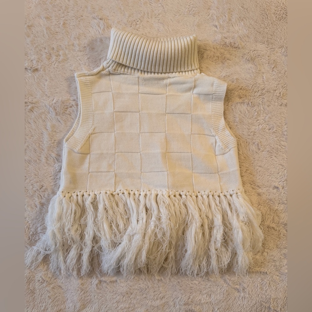 SHEIN Cream Checkerboard Fringe Turtleneck Sweater Vest XS - Picture 8 of 8